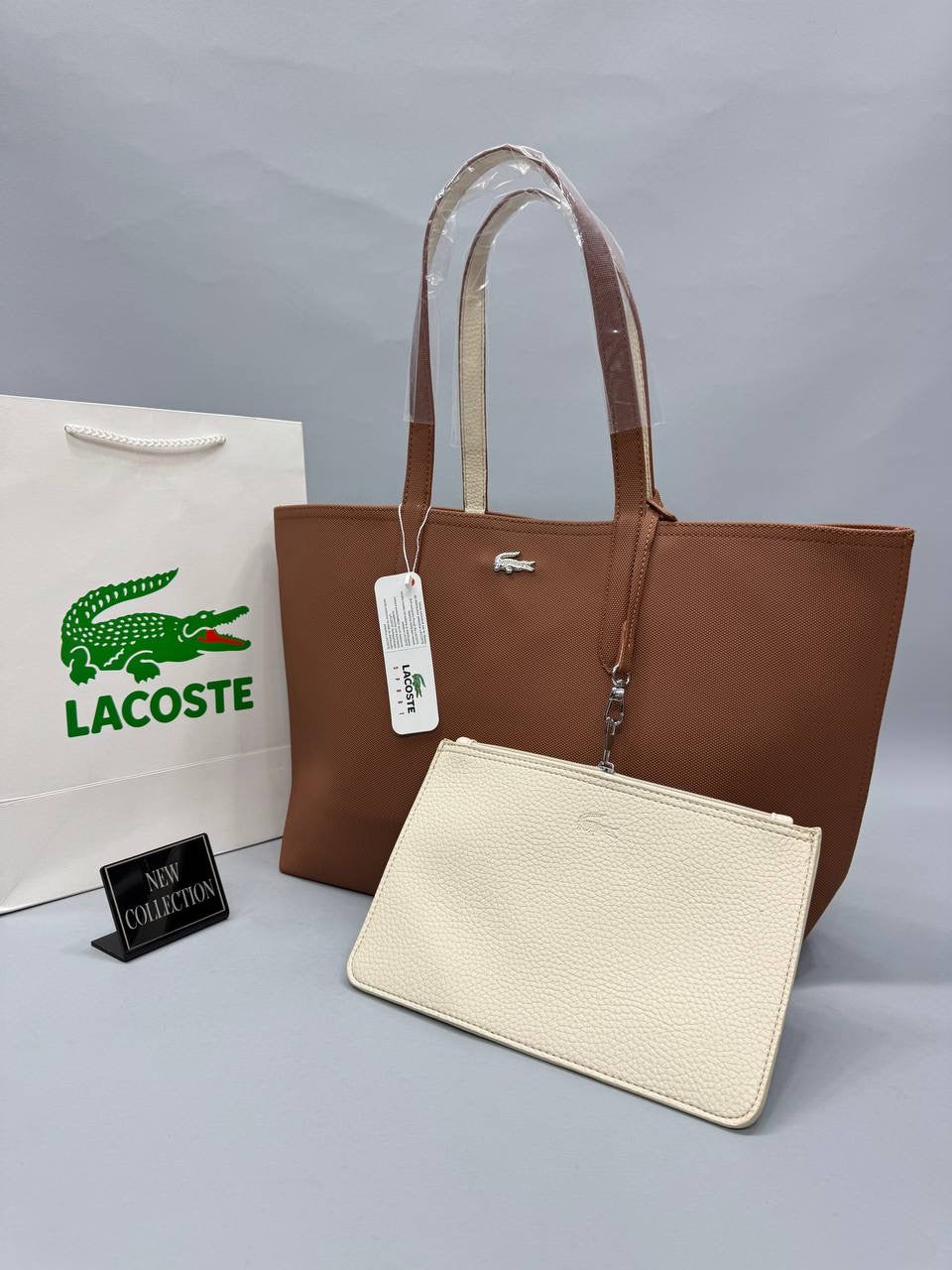 Lacoste Kahve Krem Çift Taraflı Kadın Omuz Çantası