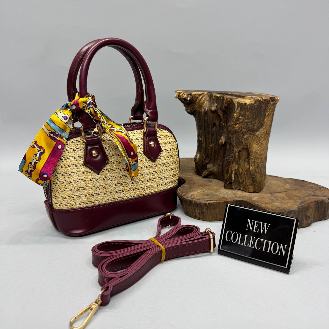 Hasır Detaylı Bordo Kadın Mini Çanta