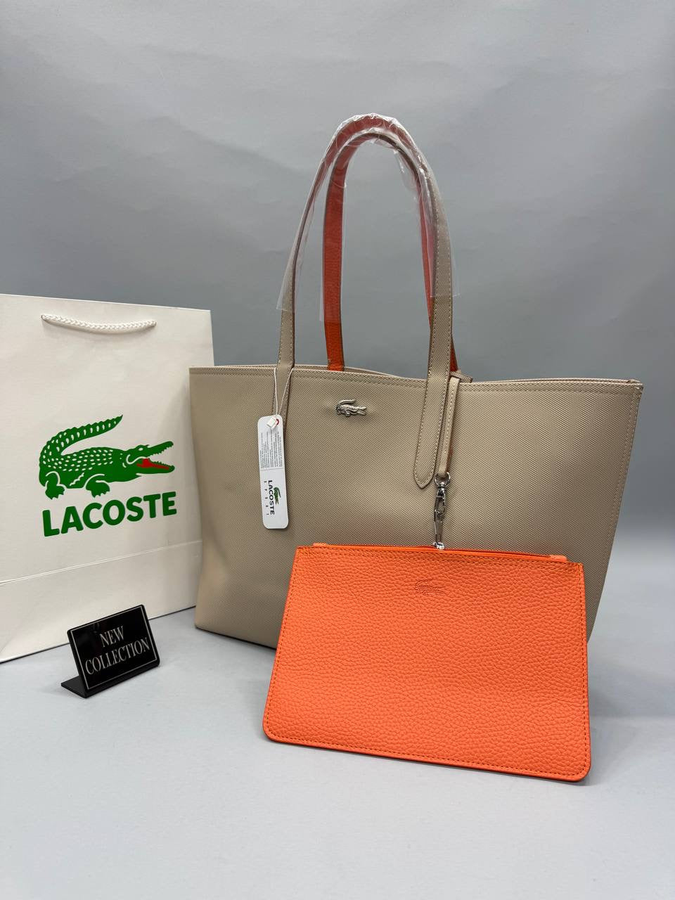 Lacoste Bej Turuncu Çift Taraflı Kadın Omuz Çantası