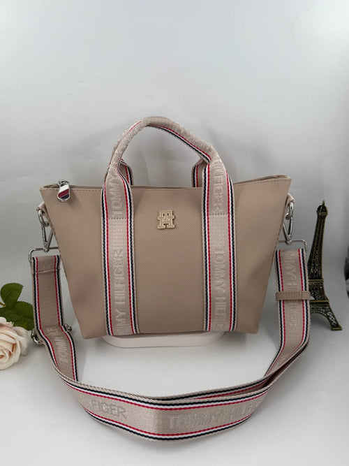 Tommy Hilfiger Logo Tape Bej Omuz Çantası