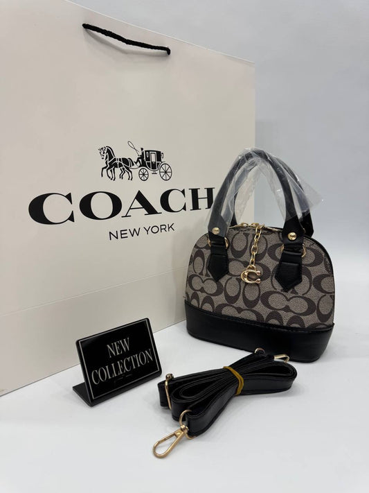 Coach Siyah Bej Monogram Mini Çanta