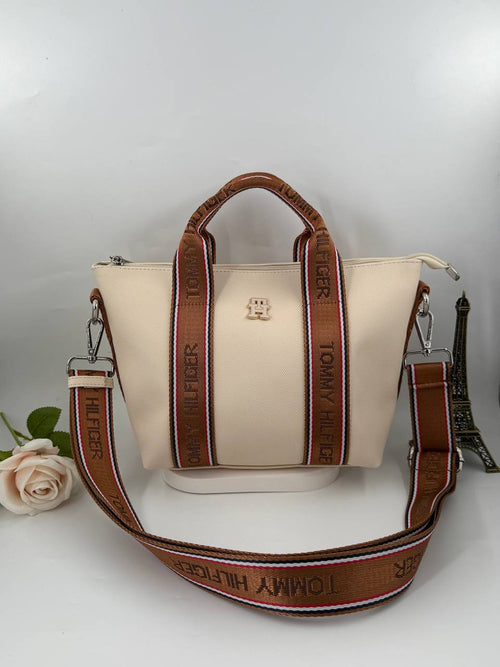 Tommy Hilfiger Logo Tape  Krem Omuz Çantası