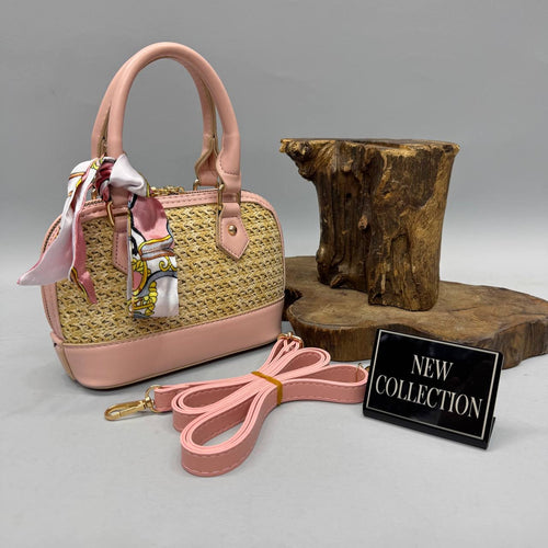 Hasır Detaylı Pembe Kadın Mini Çanta