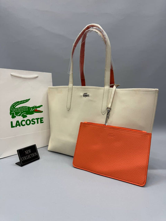 Lacoste Krem Turuncu Çift Taraflı Kadın Omuz Çantası