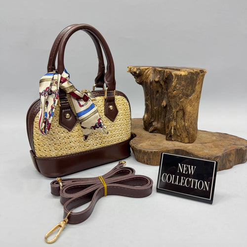 Hasır Detaylı Kahve Kadın Mini Çanta