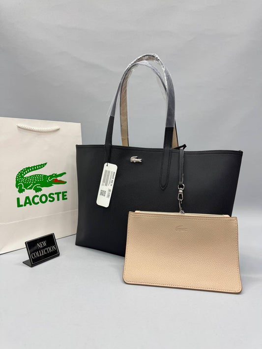 Lacoste Siyah Bej Çift Taraflı Kadın Omuz Çantası