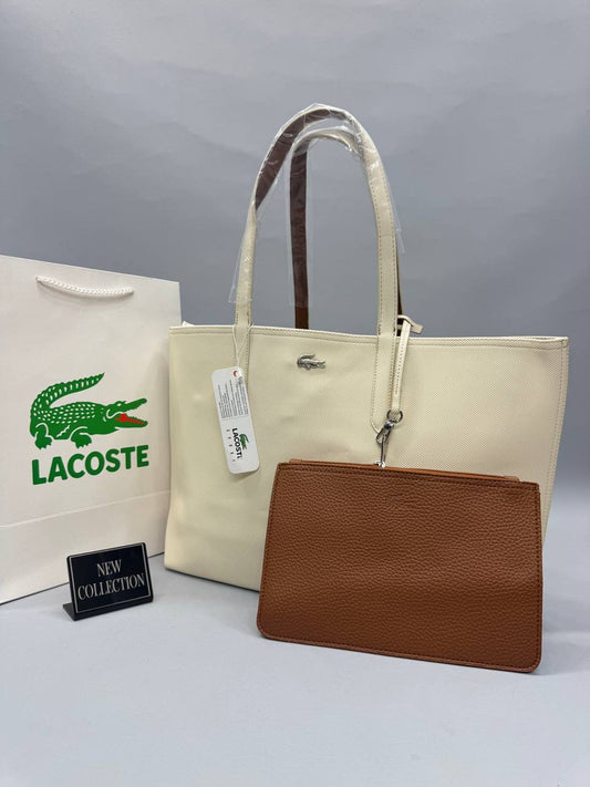 Lacoste Krem Kahve Çift Taraflı Kadın Omuz Çantası